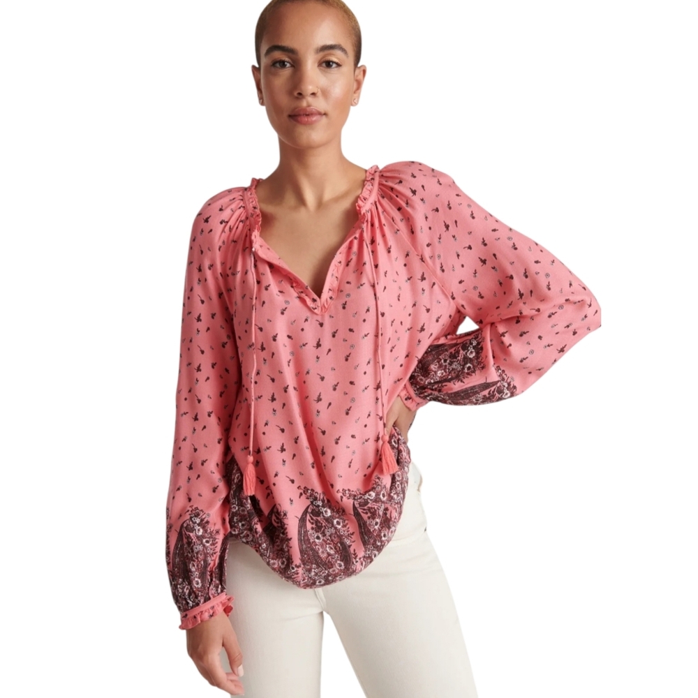 Lucky Brand Coral Giselle Peasant Blouse Topโ Size Medium